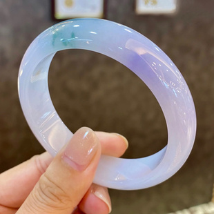 周大諨紫罗兰翡翠手镯平安缅甸飘花春彩玉镯女款冰糯种飘紫玉手镯