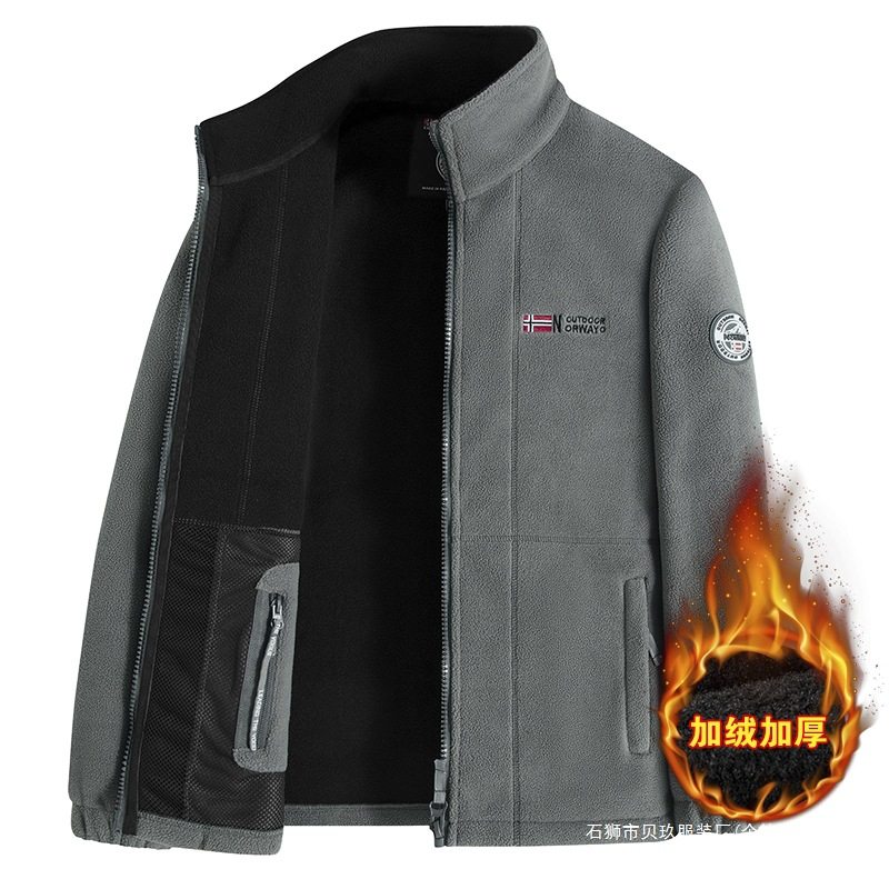 跨境外贸高品质爆款刺绣立领挪威加绒加厚保暖抓绒衣棉衣御寒夹克