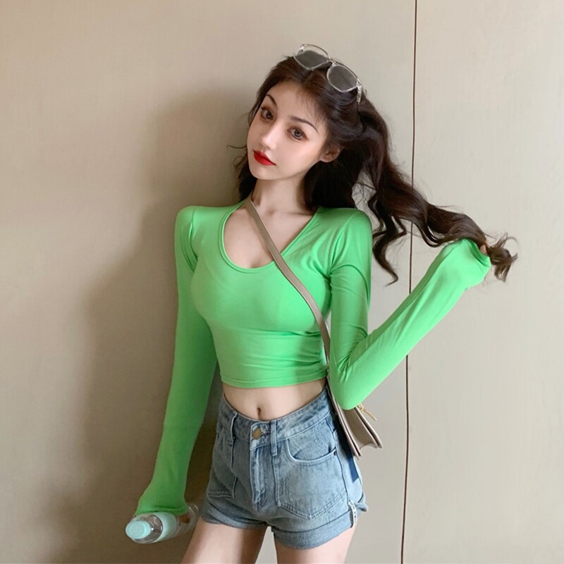Paige School sexy Large collar Tight fitting Low collar T-shirts Autumn and winter jacket Navel new pattern girl Autumnin the Women's clothing/Boutique , T-shirt  category - from Buy2taobao.com to provide professional Taobao agent buy service