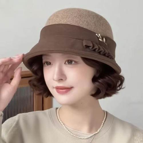 秋冬新款假发一体毛呢礼帽时尚减龄加绒保暖帽子气质蓬松自然短发