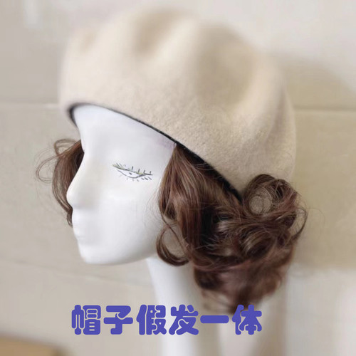 中老年妈妈保暖帽子假发一体秋冬贝雷帽仿真小卷发自然逼真头套