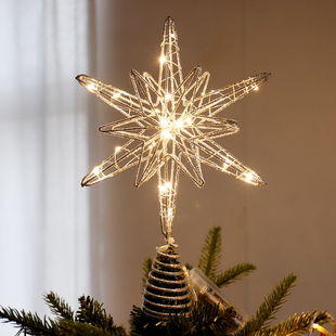 外贸韩版圣诞节装饰品圣诞树铁艺树顶星发光五角星星灯圣诞大树星