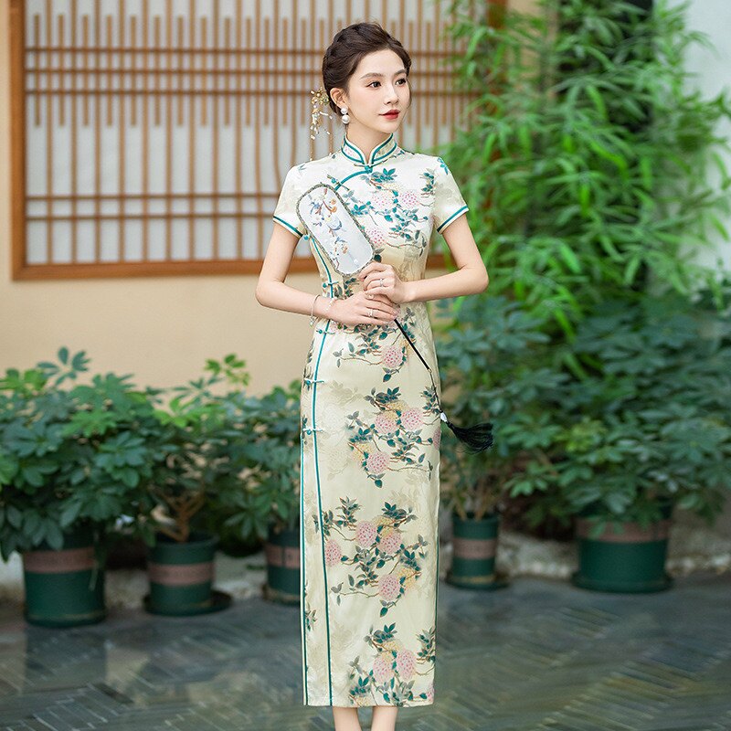 高档桑蚕丝改良中长款日常气质修身旗袍重磅真丝复古连衣裙2026新