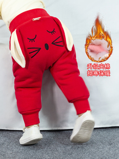 秋冬女童裤子宝宝加绒加厚大屁屁裤儿童高腰婴儿棉裤pp裤加棉冬季