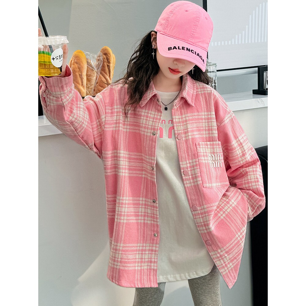 女童衬衫长袖春秋2026新款中大童韩版棉格子衬衣儿童外套英伦风