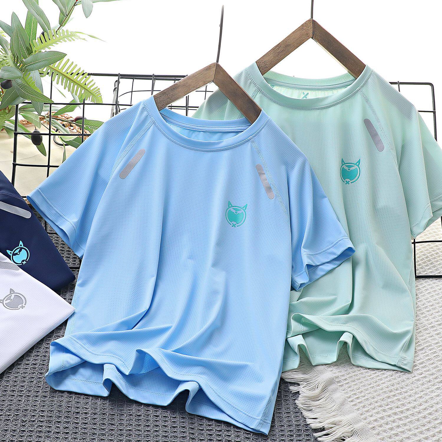 速干短袖凉感运动夏季上衣锦纶P网眼中大童四针六线童T恤运动速干