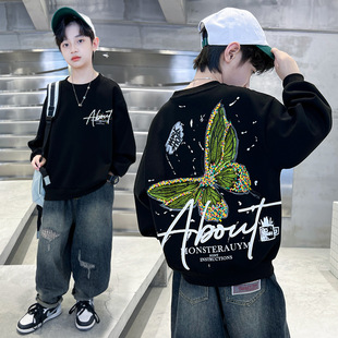 男童时髦春秋款纯棉卫衣中大男孩儿童帅气洋气痞帅冬季潮加绒衣服