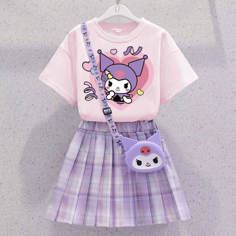 库洛米衣服女童jk套装网红女孩夏装连衣裙儿童学院风百褶裙子夏季