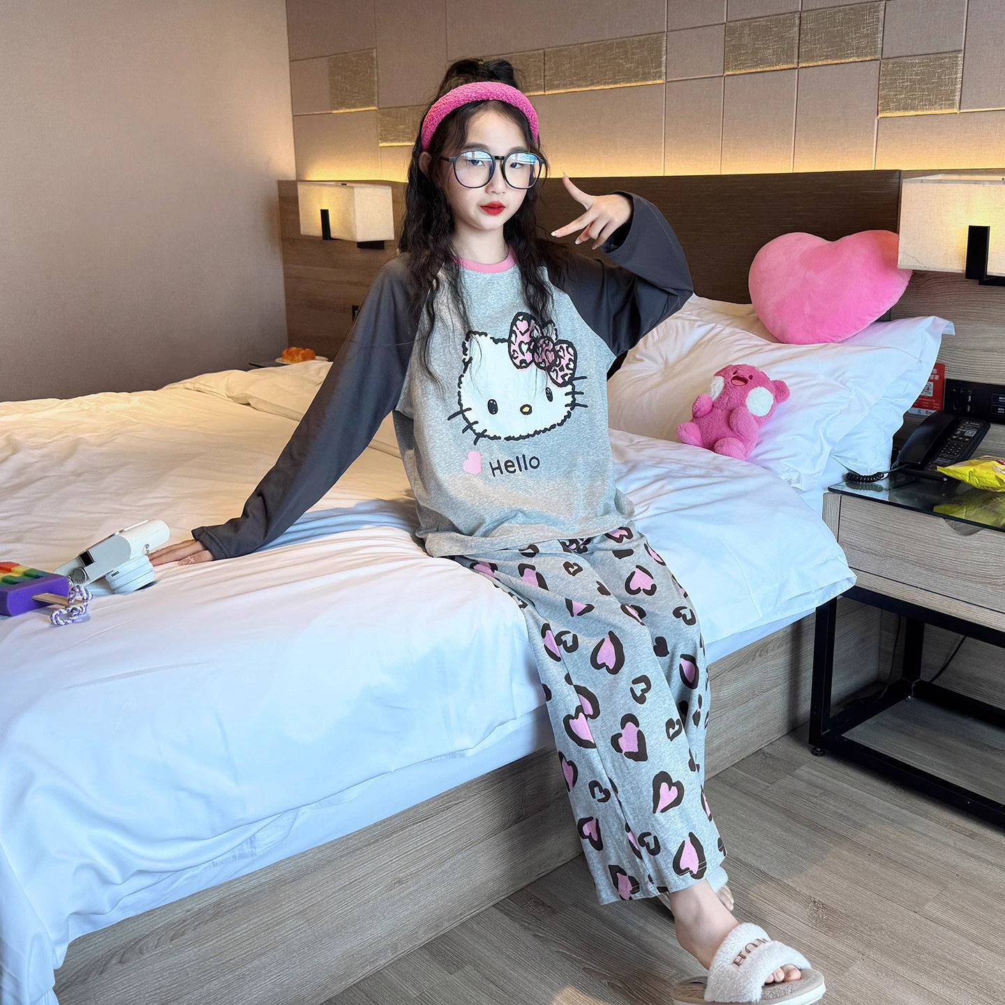 儿童睡衣女童春秋款长袖长裤套装洋气卡通秋季薄款大童女孩家居服