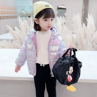 宝宝炫彩亮色轻薄羽绒服女童白鸭绒短款加厚儿童连帽亮面免洗外套