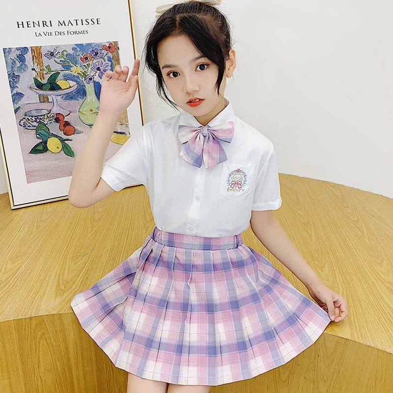 jk制服儿童女夏季正版原创小学生公主裙jk裙套装百褶裙衬衫学院风