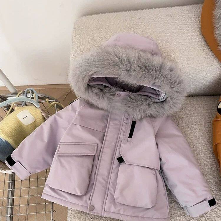 女童冬季新款洋气大毛领派克服2026新款女孩加厚保暖连帽棉服外套