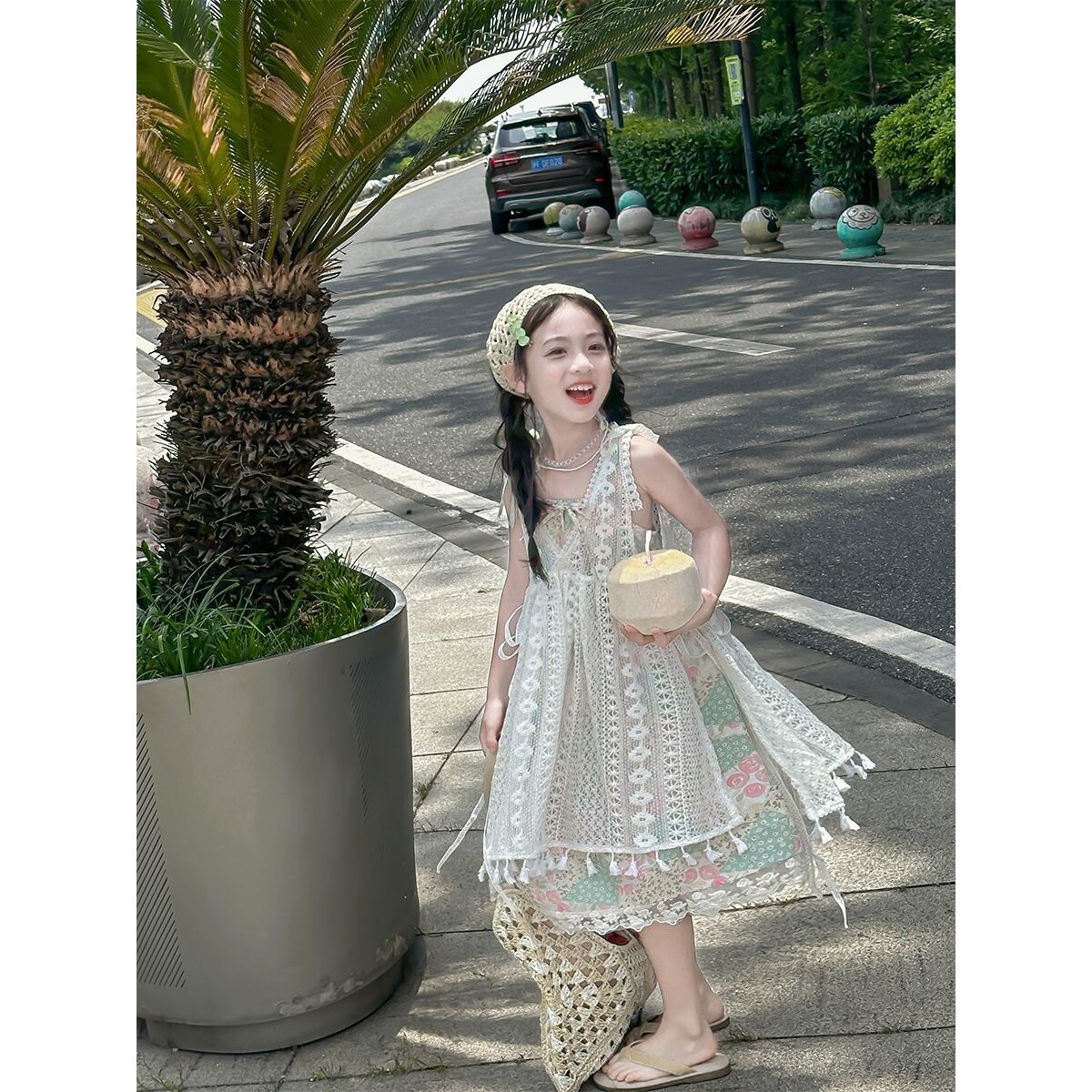 女童连衣裙儿童夏装2026夏天旅游新款百搭中大童洛丽塔女孩吊带裙