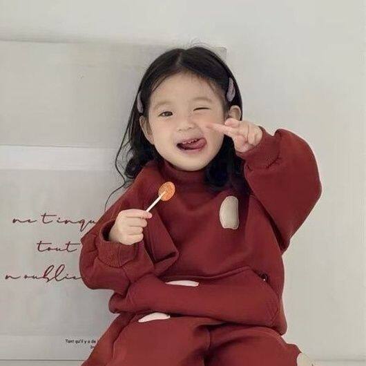 女童洋气冬款加绒加厚套装2025冬装新款儿童长袖卫衣卫裤两件套