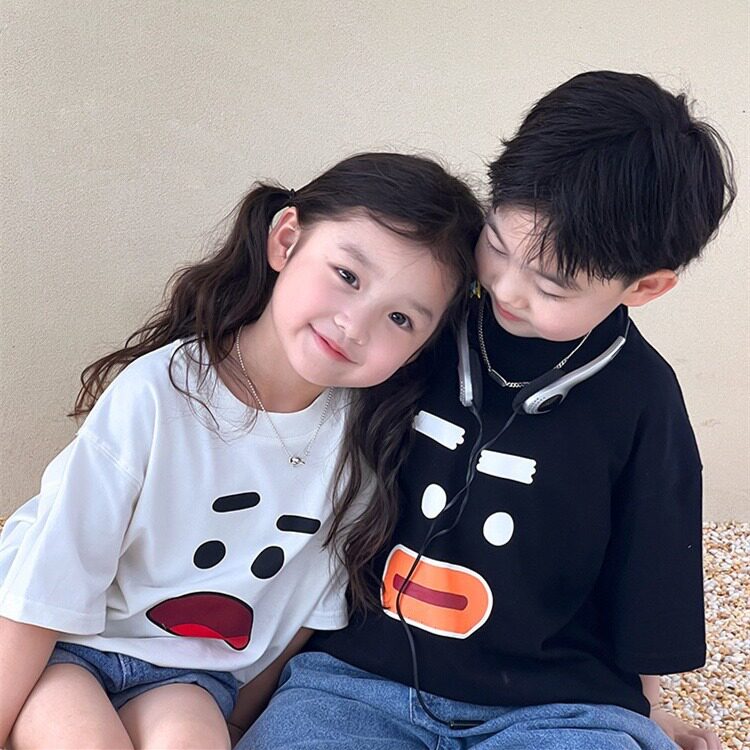 兄妹装儿童短袖T恤可爱表情包印花夏天中小童男女宝宝韩版服装潮