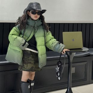 韩国新款渐变色儿童羽绒服男女童宝宝冬季中长款加厚洋气白鸭绒潮