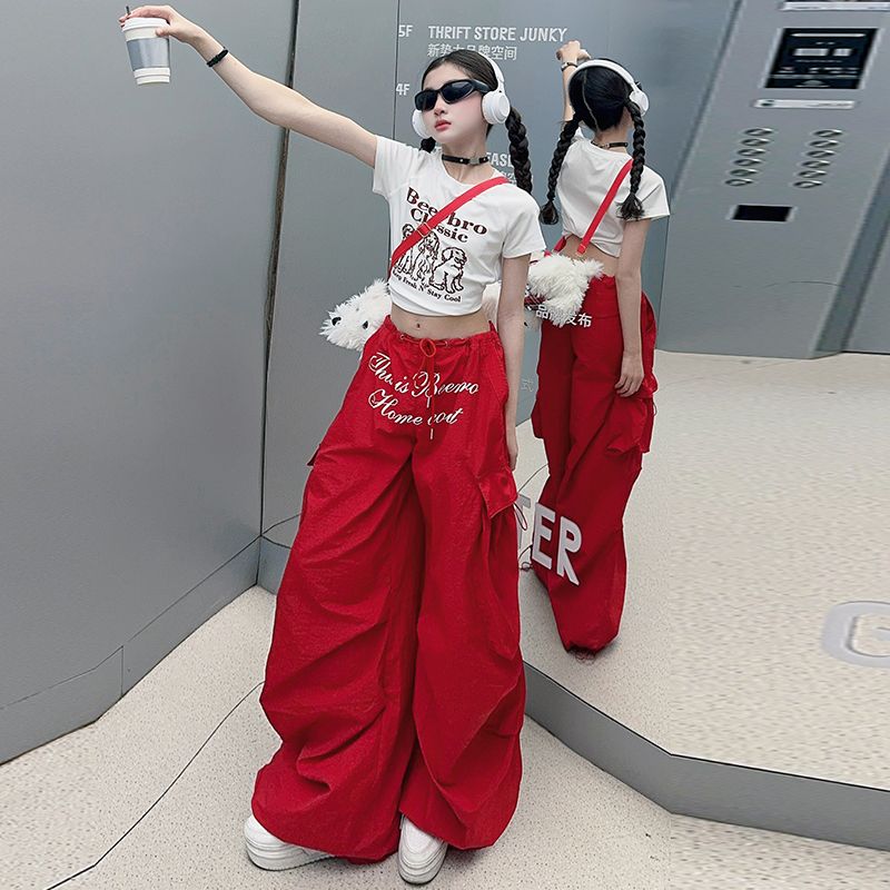 女童工装裤春秋款2026新款夏装儿童春季裤子大童装潮酷穿搭阔腿裤