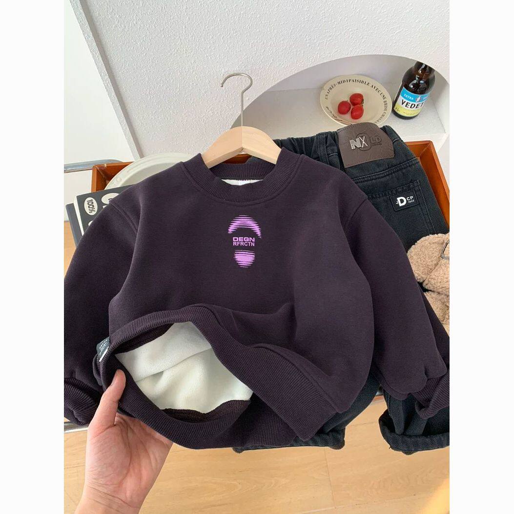 男童加绒卫衣秋冬装一体绒上衣2026新款儿童韩版时髦宽松套头衫潮