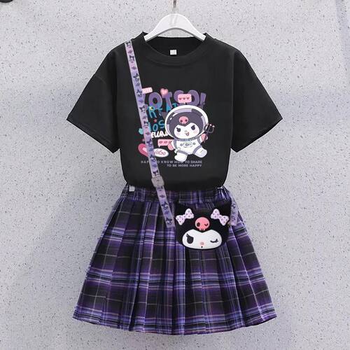 2026新款儿童学院女童库洛米jk套装夏季女孩百褶裙夏装精梳棉短袖
