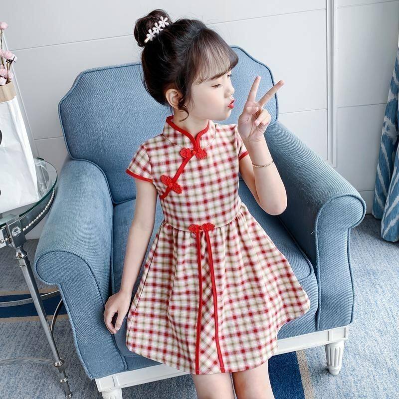 女童旗袍连衣裙新款夏装2026洋气儿童女孩汉服清新公主裙子中大童