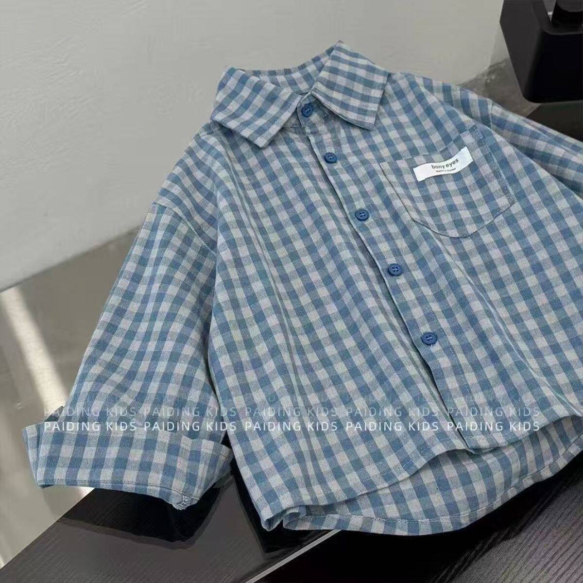 男童套装春秋款格子衬衫纯棉2026新款中小儿童痞帅潮酷秋季童装
