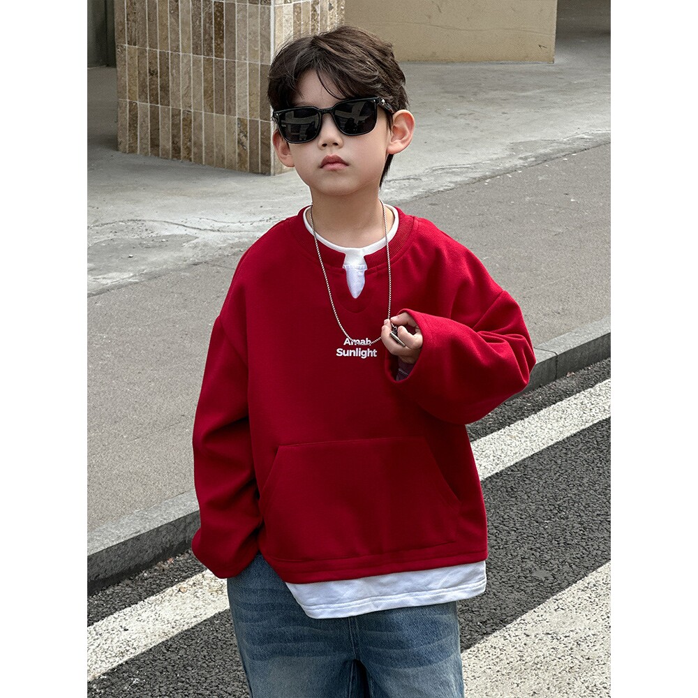 男童卫衣2026春季新款韩版儿童红色休闲童装春装上衣中小童套头衫