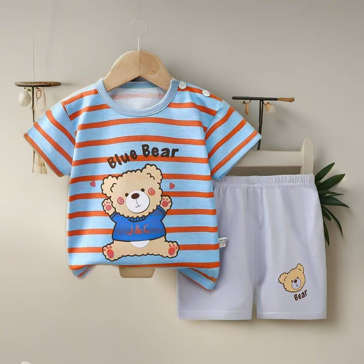 儿童短袖套装纯棉衣服男童短裤夏装女童宝宝两件套T恤夏季童装