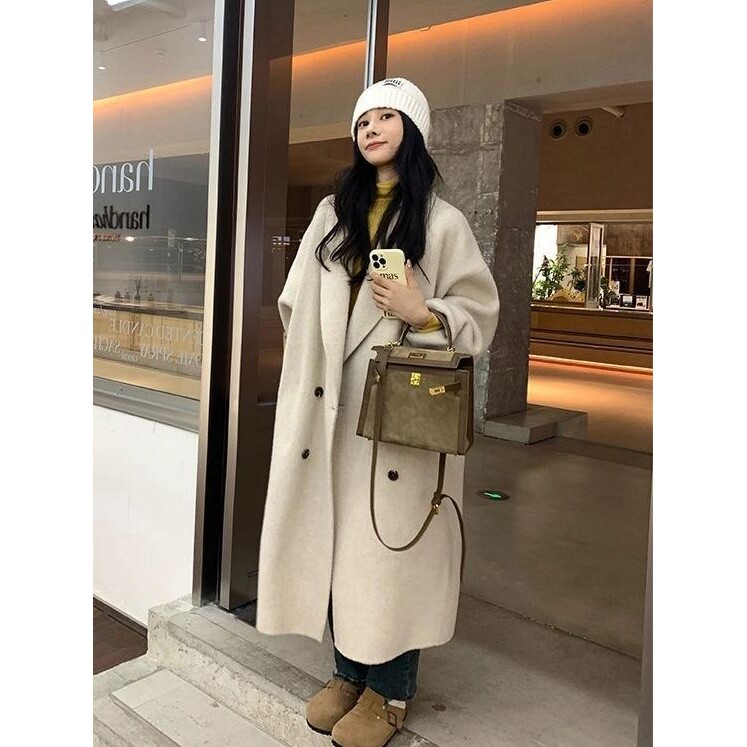 羽绒服内胆毛呢大衣女中长款2025冬季新款流行韩版双面加厚外套