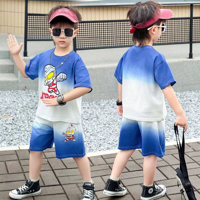 奥特曼衣服儿童夏季两件套男童短袖t恤短裤套装速干透气卡通薄款