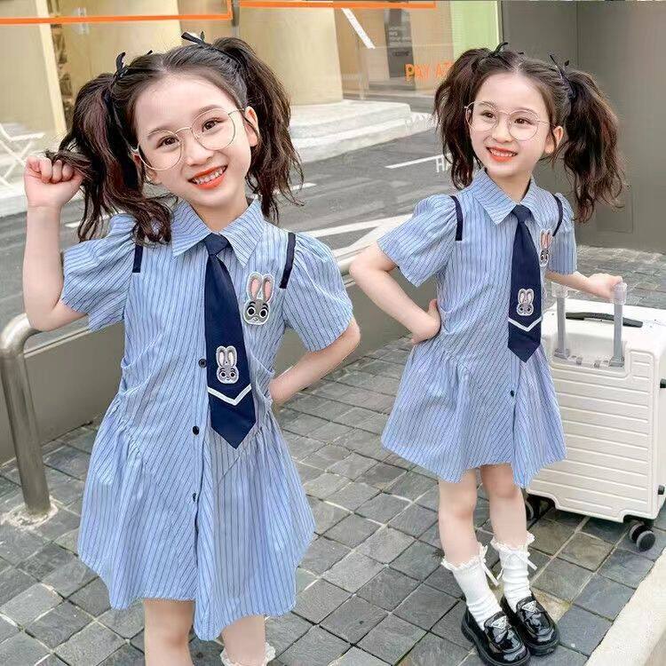 女童学院风公主裙夏季连衣裙爆款衬衫格子幼儿园裙子甜酷jk衬衫裙
