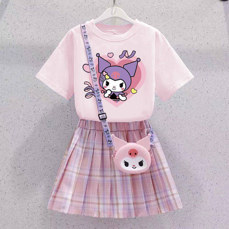 库洛米衣服女童jk套装网红女孩夏装连衣裙儿童学院风百褶裙子夏季