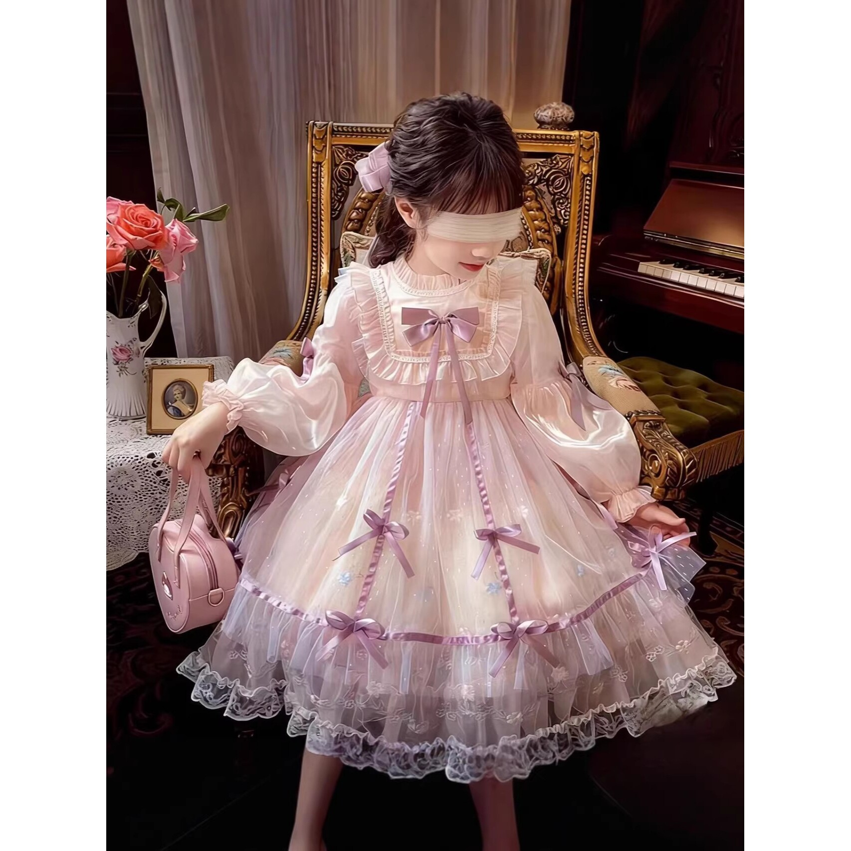2026新款女童洛丽塔公主裙长袖网纱蓬蓬裙洋气儿童生日连衣裙