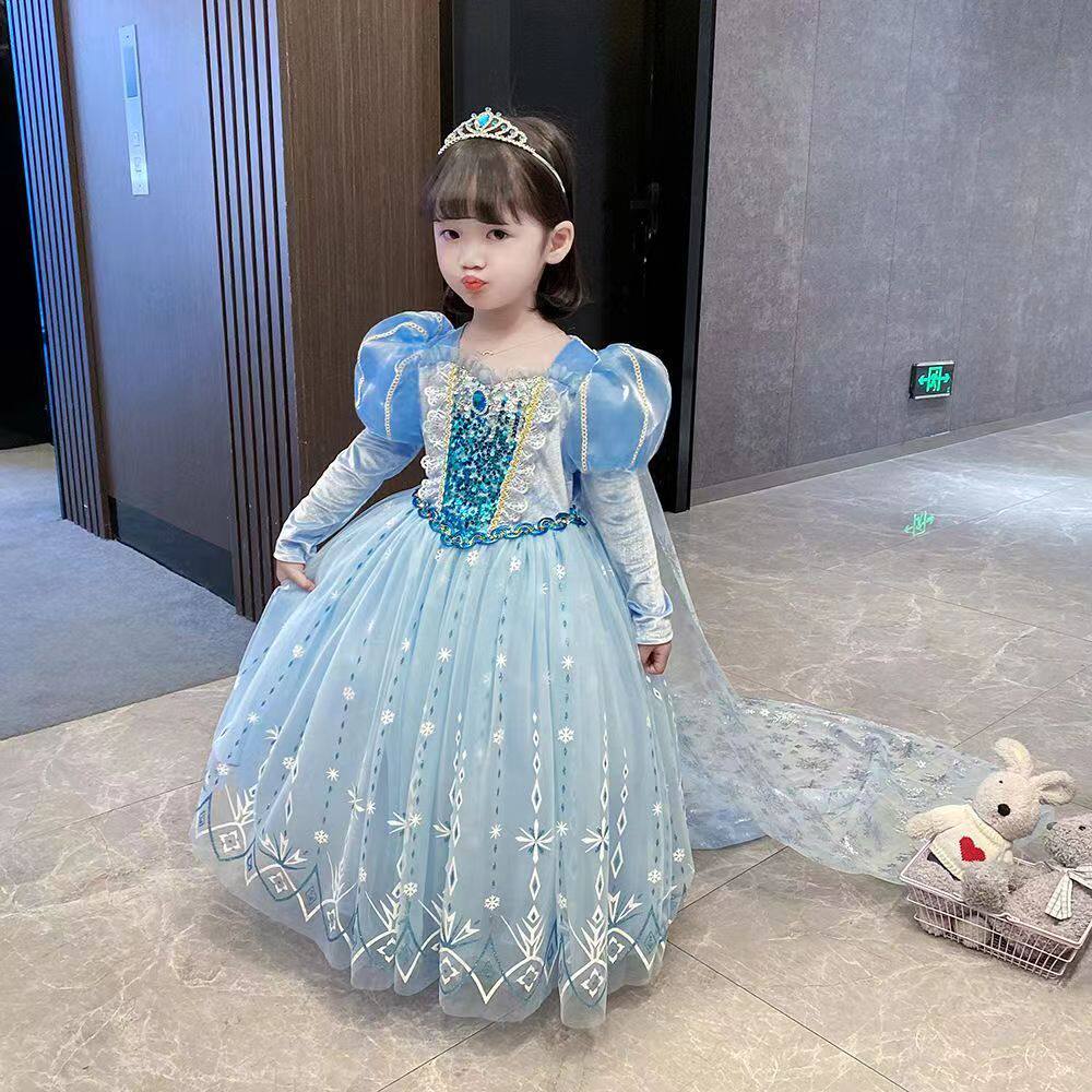 爱莎公主裙女童连衣裙冰雪奇缘艾沙生日礼服超仙女孩裙子春秋夏款