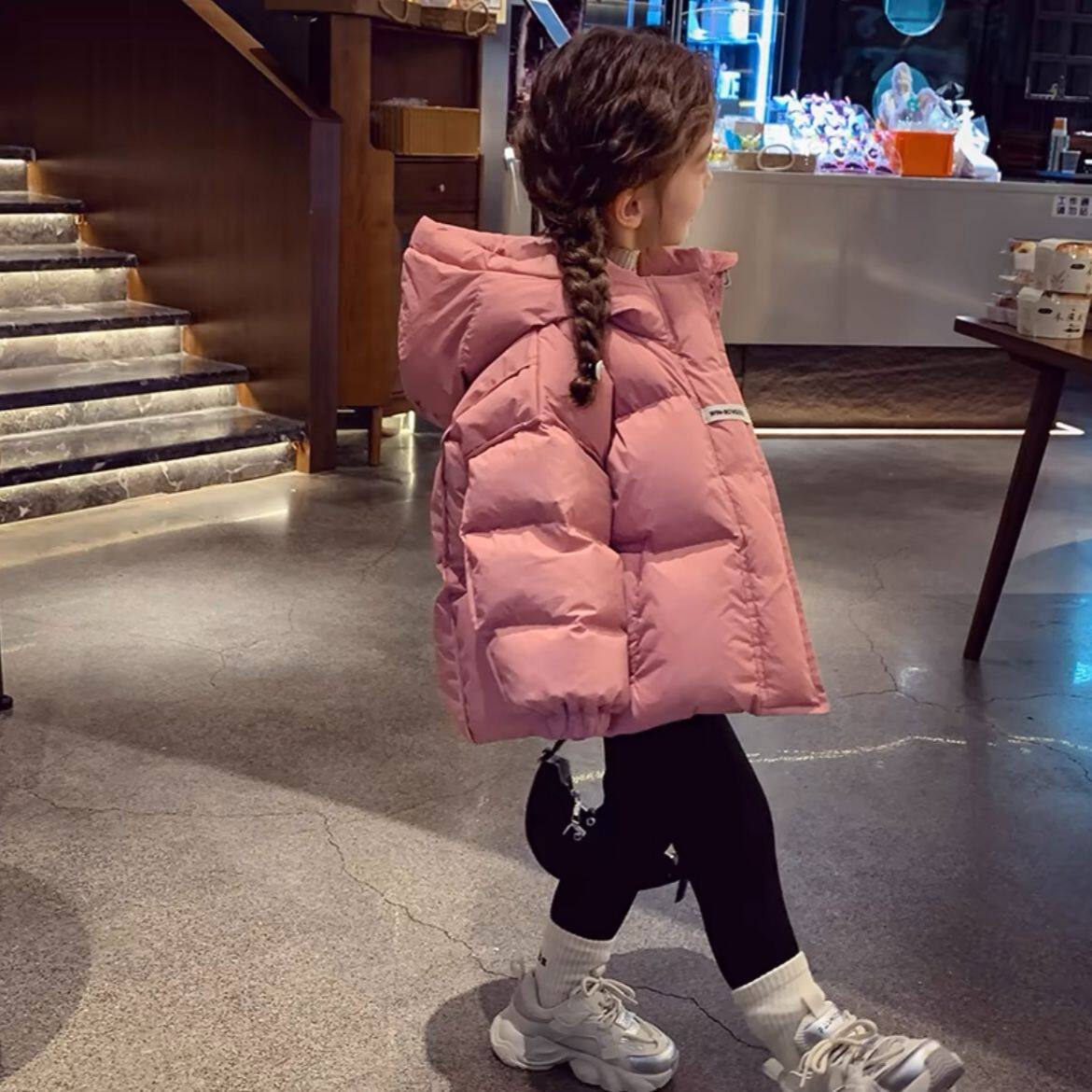 女童90白鸭绒外套女孩冬季羽绒服2024新款儿童加厚保暖连帽面包服