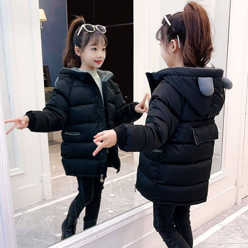 女童冬装棉衣新款儿童洋气韩版羽绒棉服中大童加厚中长款外套棉袄