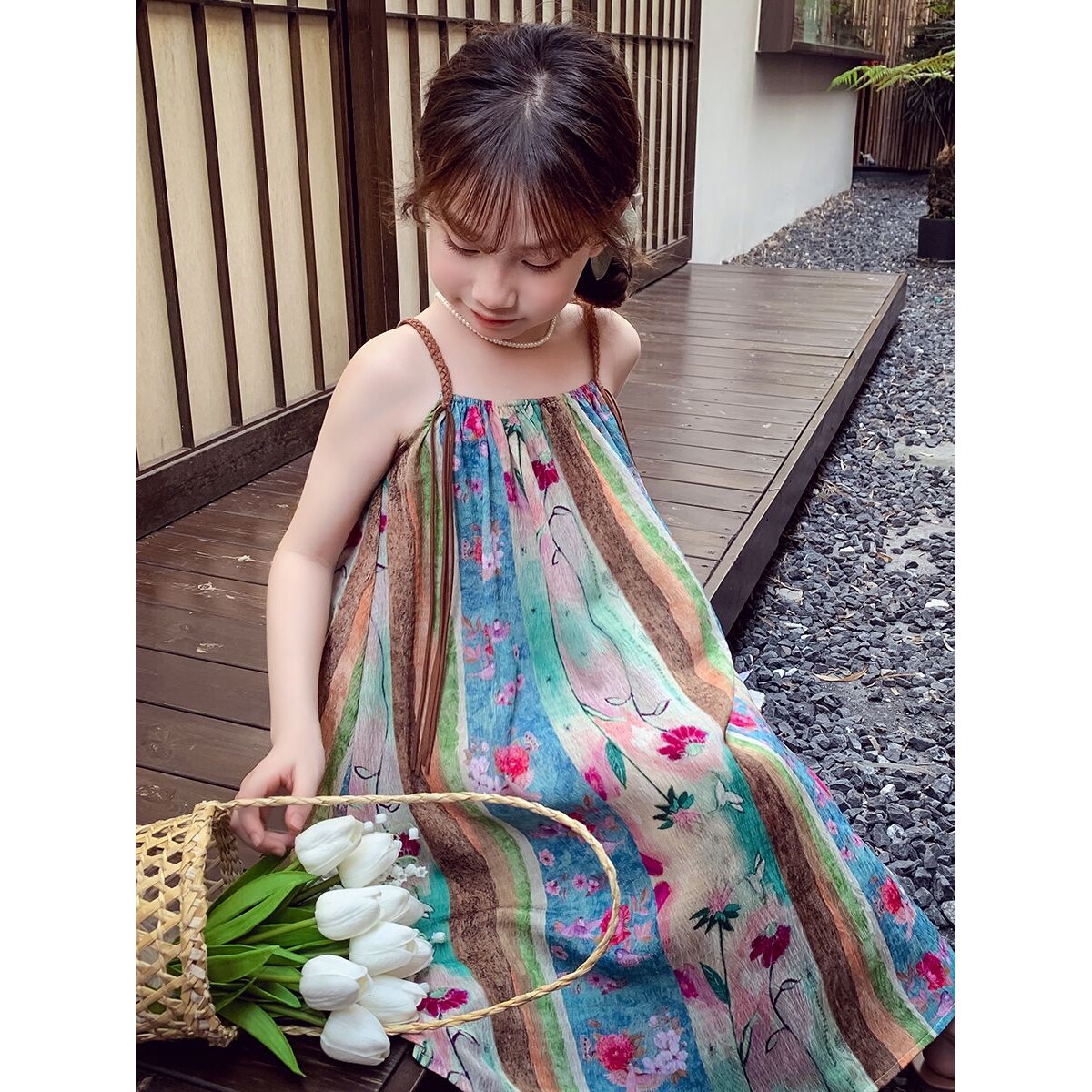 女童吊带裙夏季夏装2026新款儿童洋气度假沙滩女孩碎花连衣裙