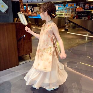 女孩超仙背心裙 2024新款 女童汉服连衣裙新中式 儿童旗袍公主裙夏装