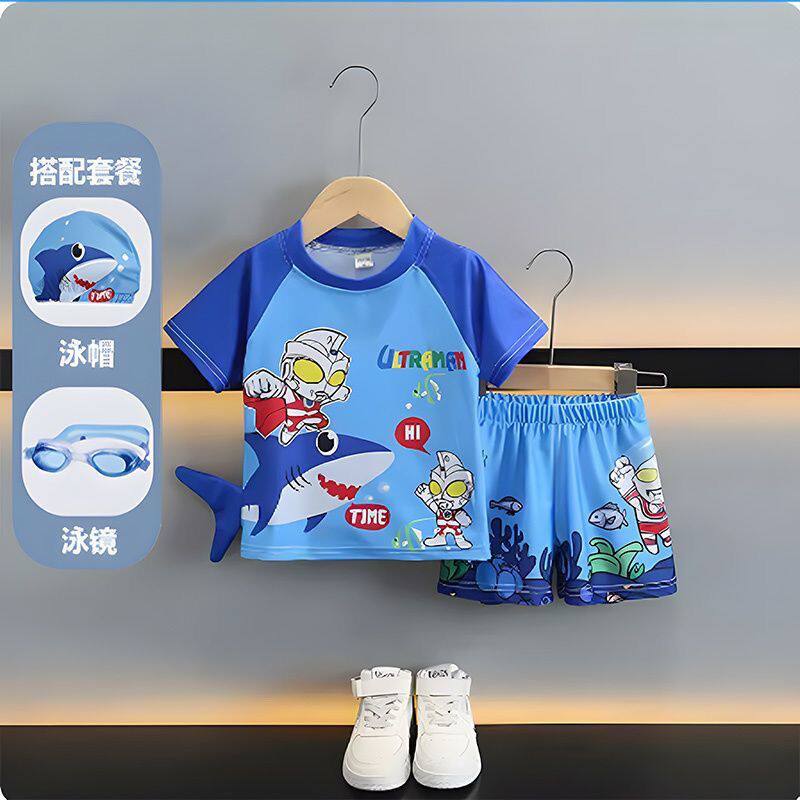儿童泳衣男童奥特曼游泳衣裤套装宝宝速干小男孩夏天玩水分体衣服