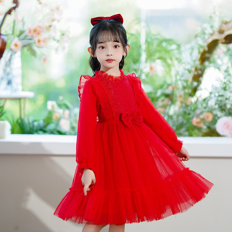 女童连衣裙2026春秋新款儿童洋气公主裙蕾丝小女孩秋冬礼服裙子