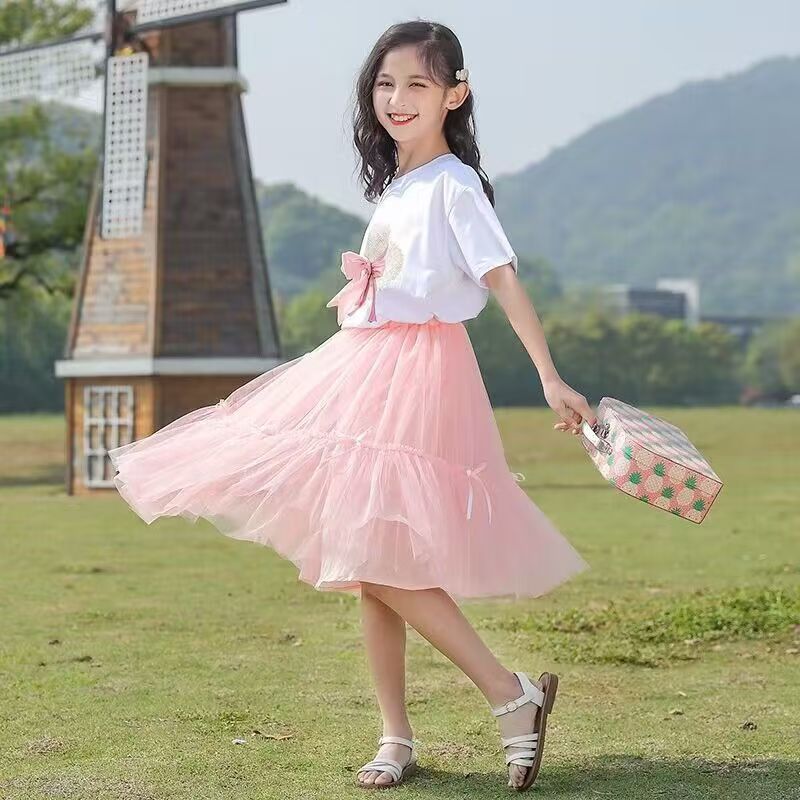 夏新款A类女童网纱半身裙粉色公主蓬蓬裙儿童生日礼服演出裙透气