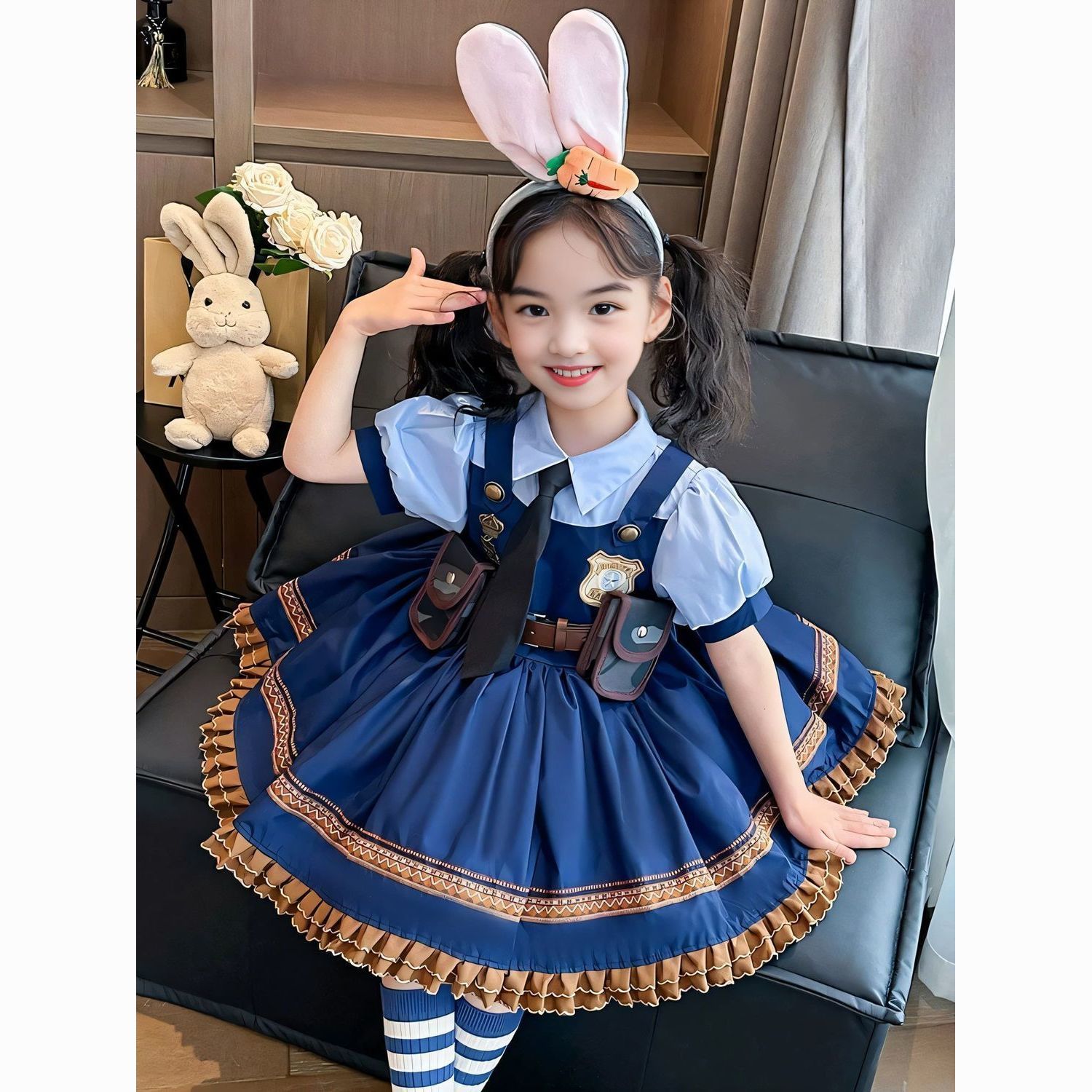 朱迪兔子警官女童洛丽塔公主裙儿童连衣疯狂动物城儿童cos服短袖