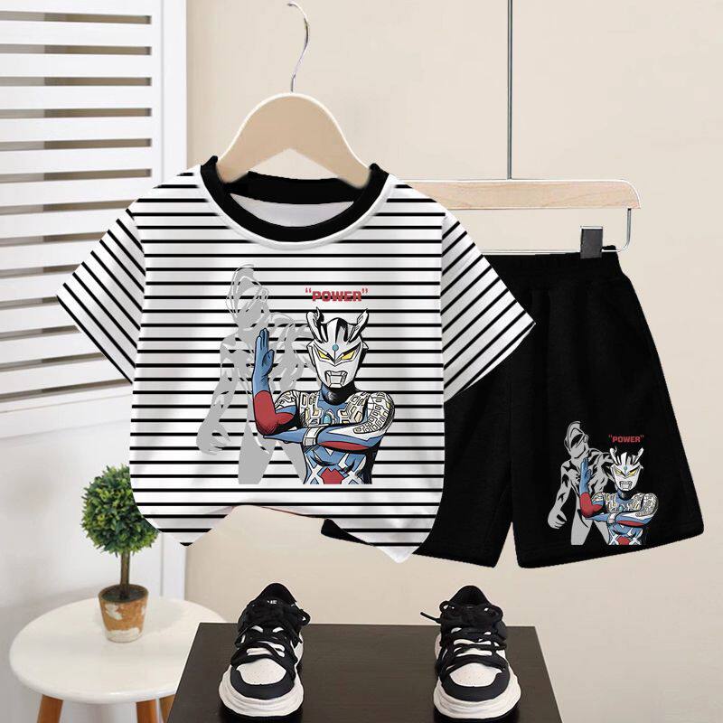 夏季套装奥特曼男孩儿童新款2026纯棉短袖T恤短裤休闲卡通两件套