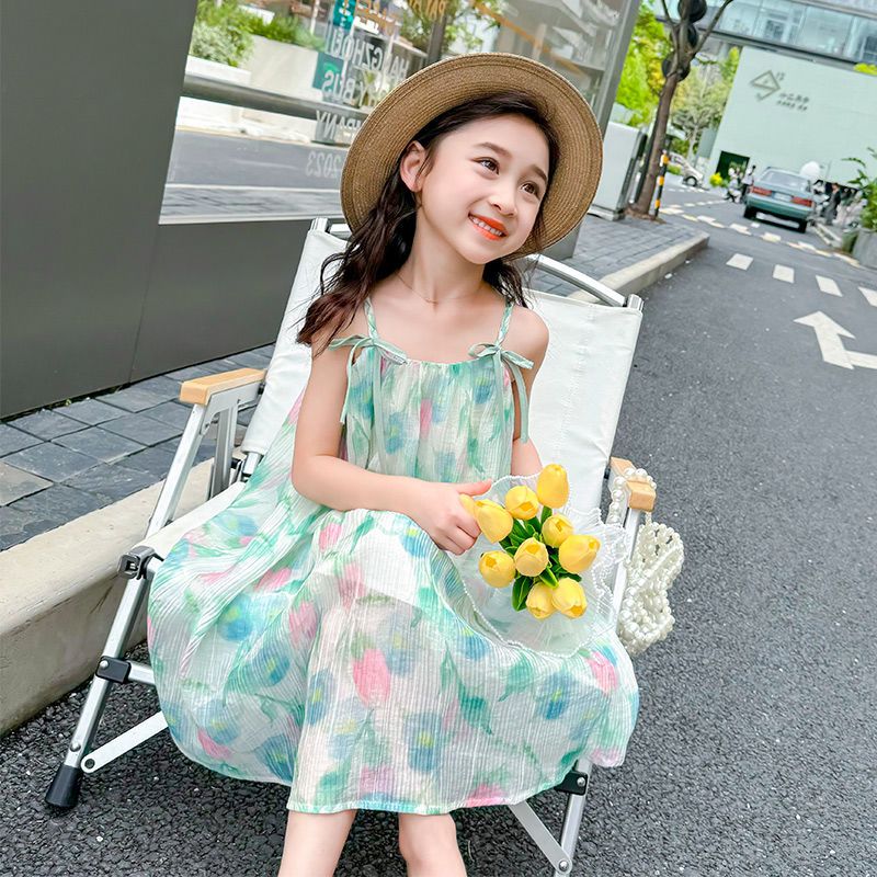 女童沙滩裙2026新款儿童吊带裙夏季公主裙子薄洋气宝宝雪纺连衣裙