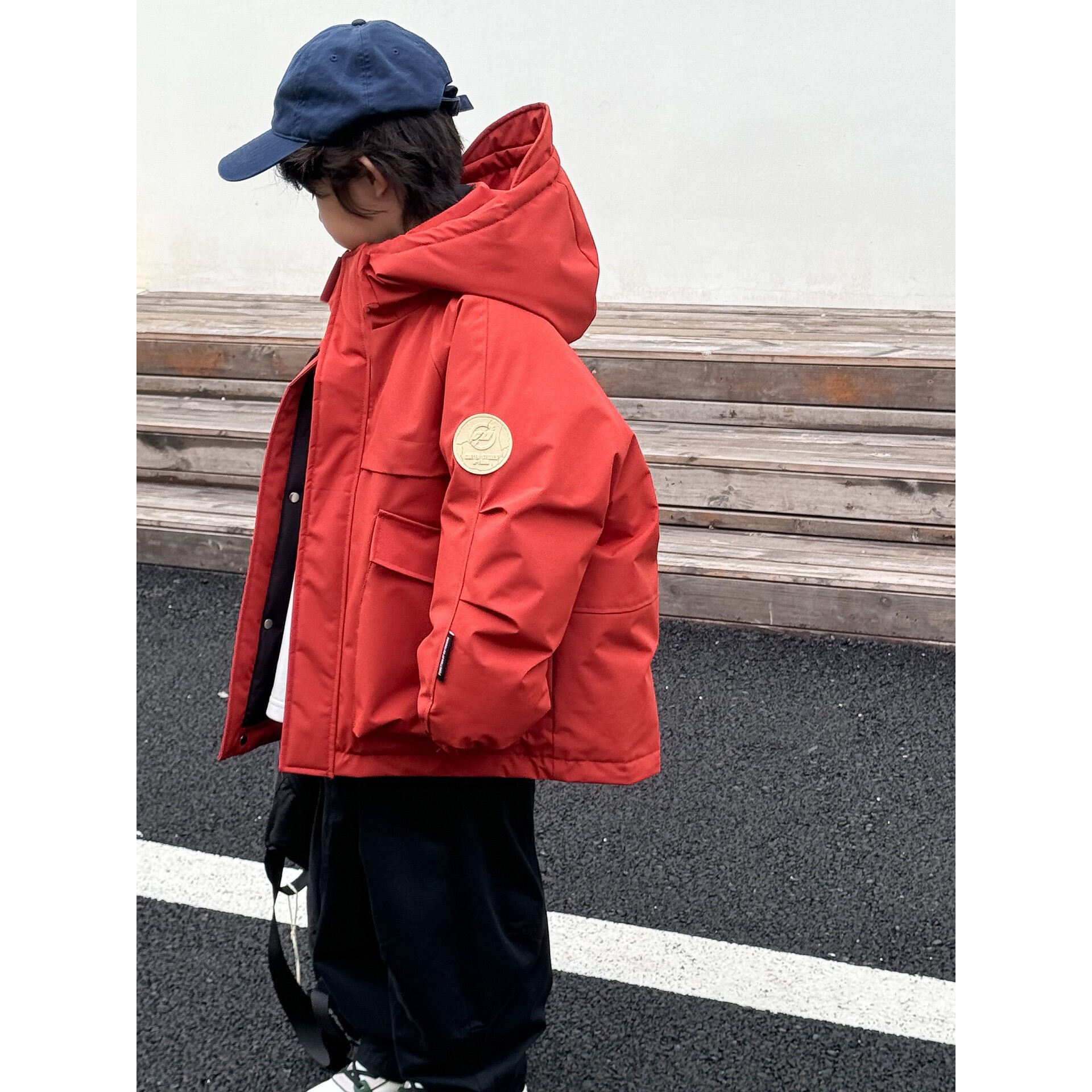 儿童工装羽绒服韩版新款男童女童加厚连帽白鸭绒防水冲锋衣外套潮