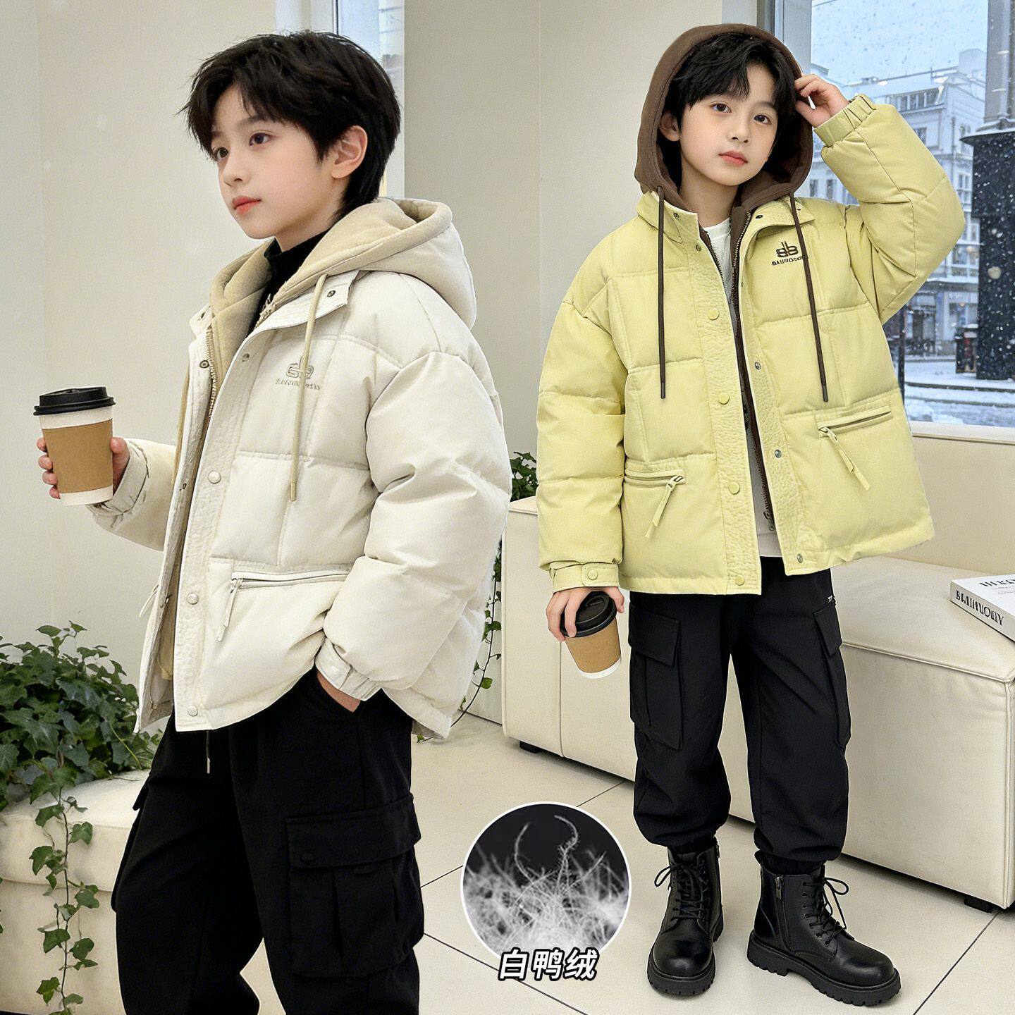男童羽绒服白鸭绒儿童保暖加厚中大童2026新款运动休闲假两件外套