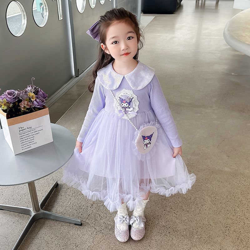 女童库洛米公主裙子春秋2026新款儿童花边女孩宝宝春季秋装连衣裙