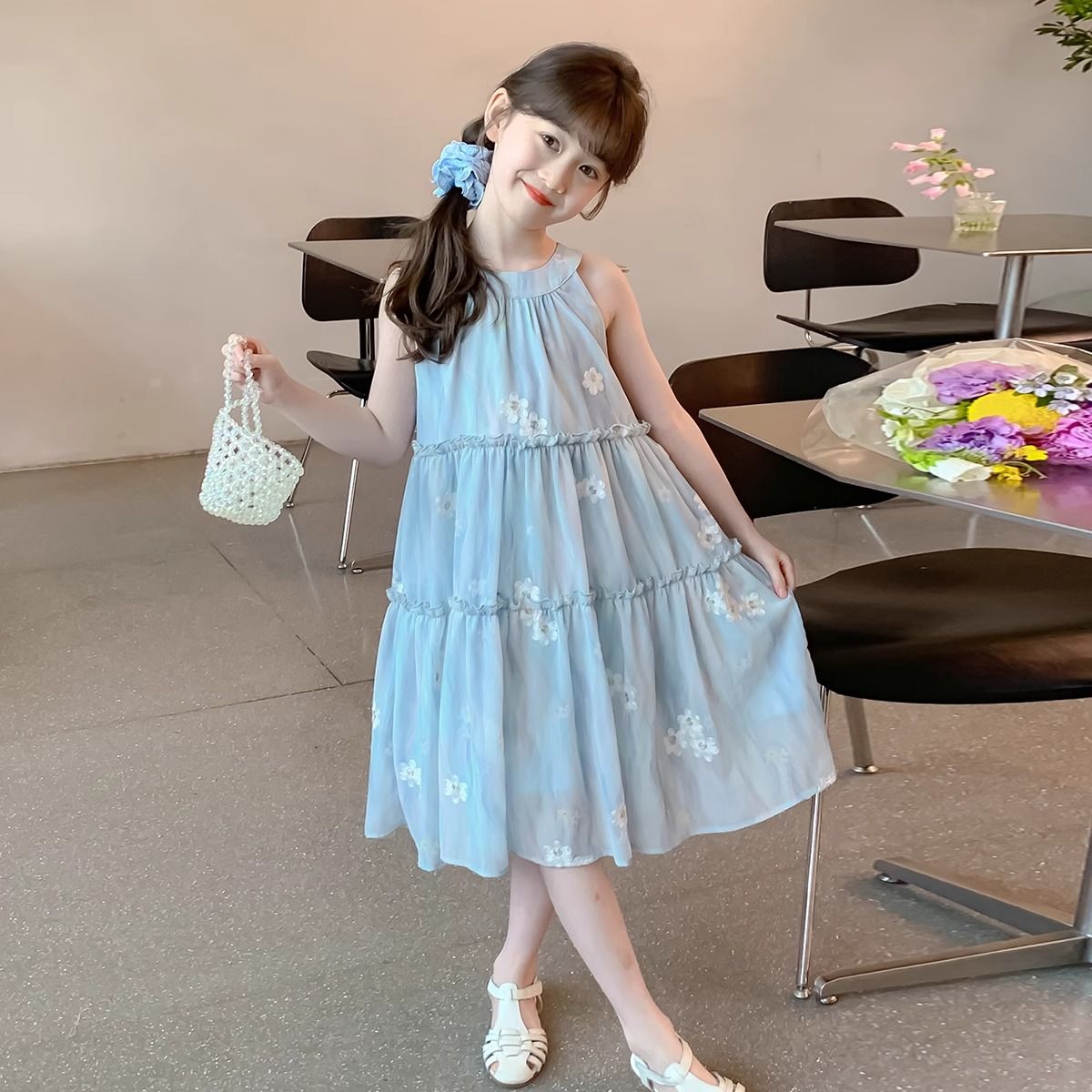 女童夏季裙子2024新款夏天沙滩裙小女孩雪纺公主裙儿童夏装连衣裙