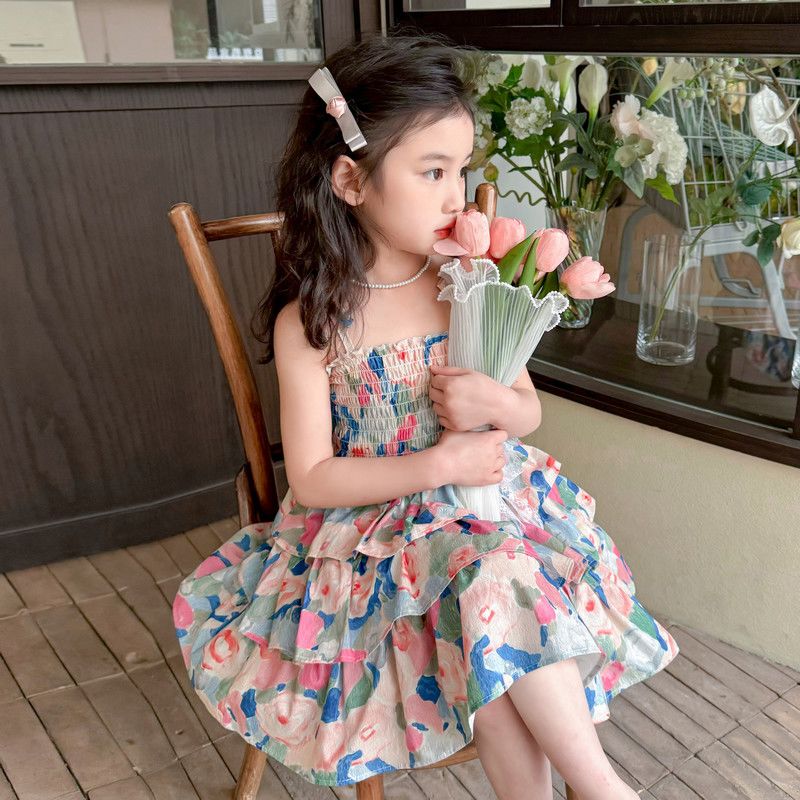 女童连衣裙夏季儿童吊带裙2026新款洋气女孩碎花裙子女宝宝沙滩裙