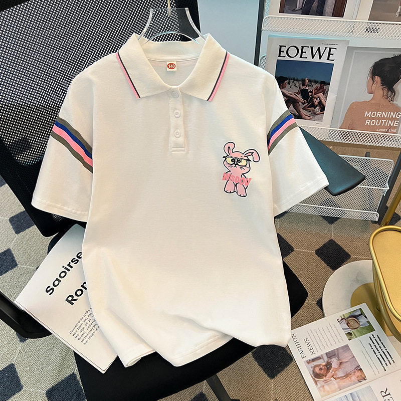 女童夏装纯棉短袖T恤2026新款中大童POLO衫学院风学生翻领上衣女