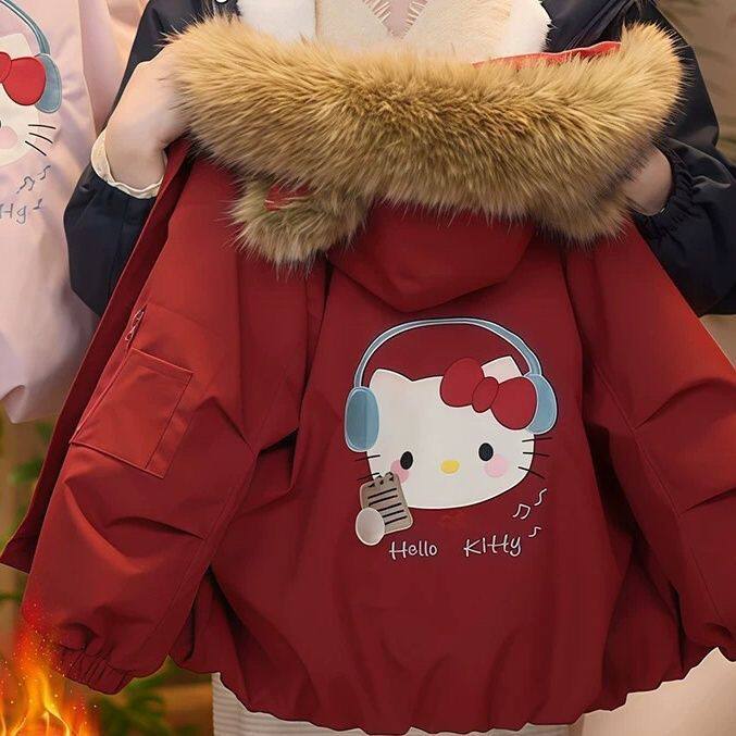 女童棉服派克服冬装新款2026女孩加绒加厚棉袄卡通洋气棉衣外套潮